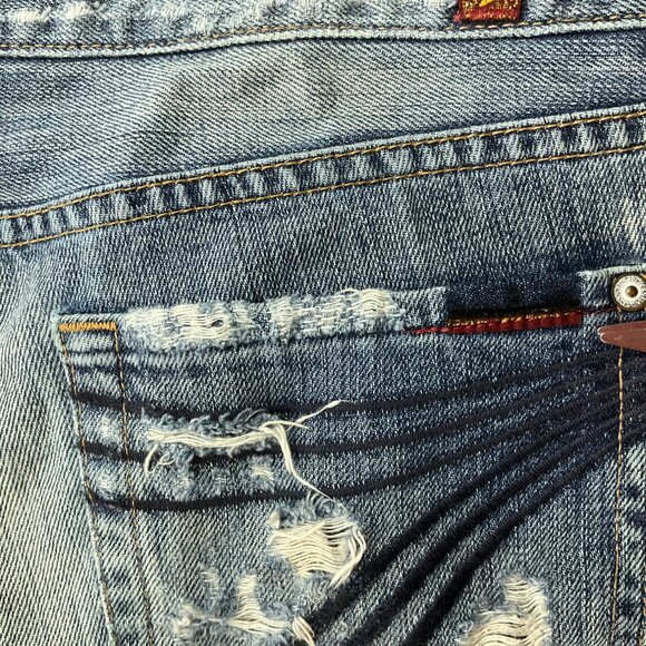 7 For All Mankind Women 30 Dojo Denim Shorts Y2K Distressed Bermuda Low Rise - Picture 11 of 16